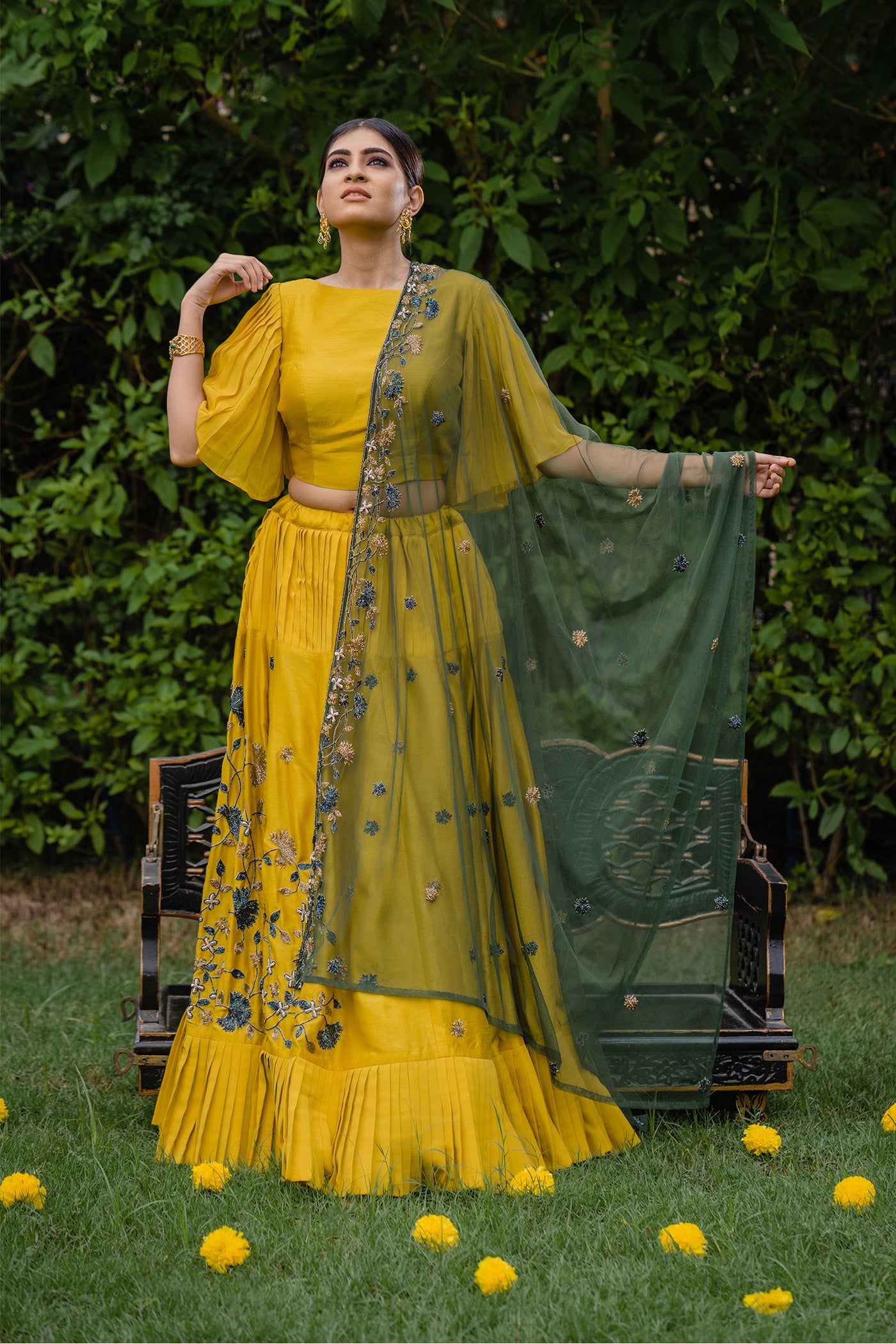 Yellow and Sea Green Color Combination Lehenga Choli With Designer Dupatta  :: MY SHOPPY LADIES WEAR