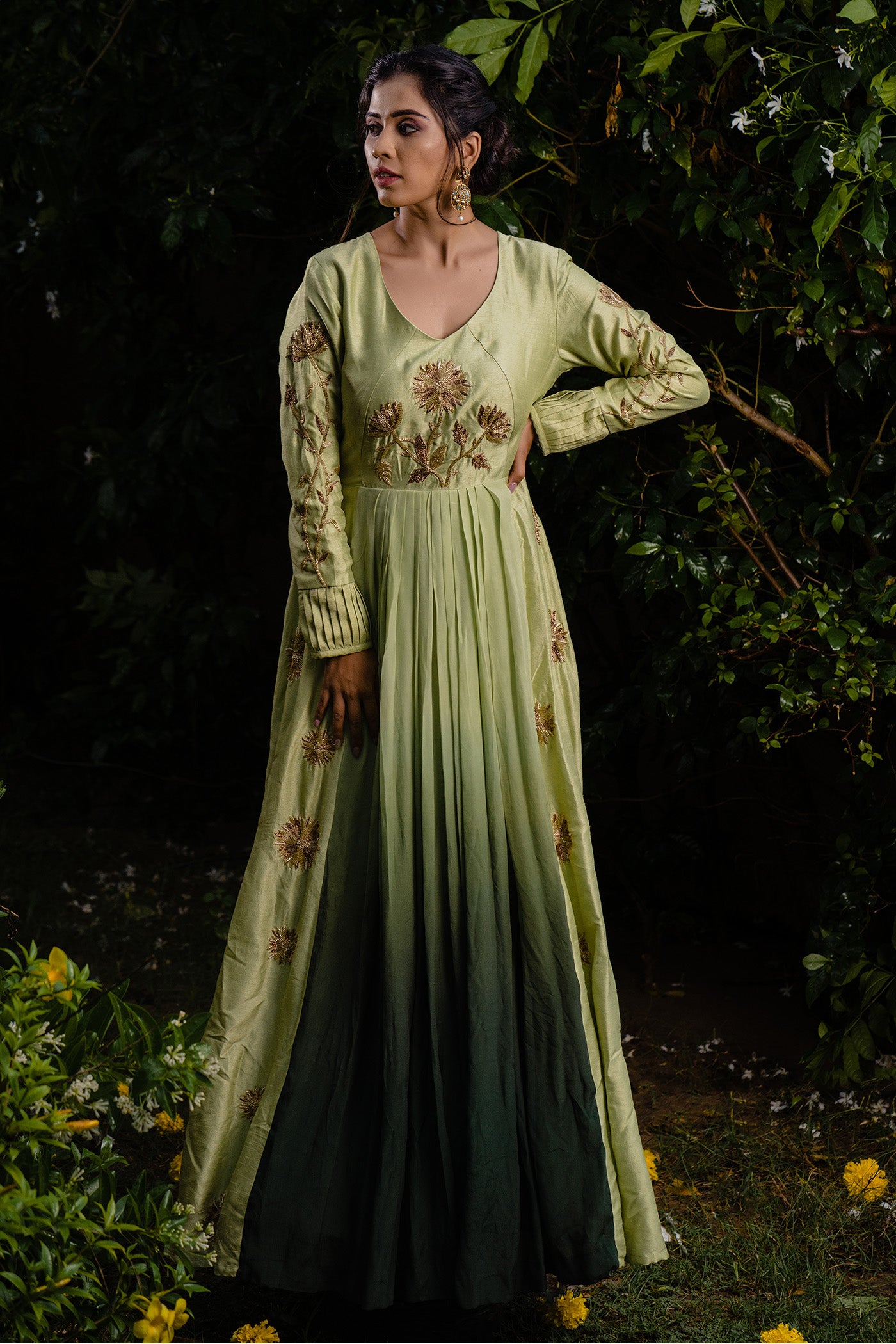 Zafira - Green Velvet Anarkali Dress – TheAlzawiahFashion